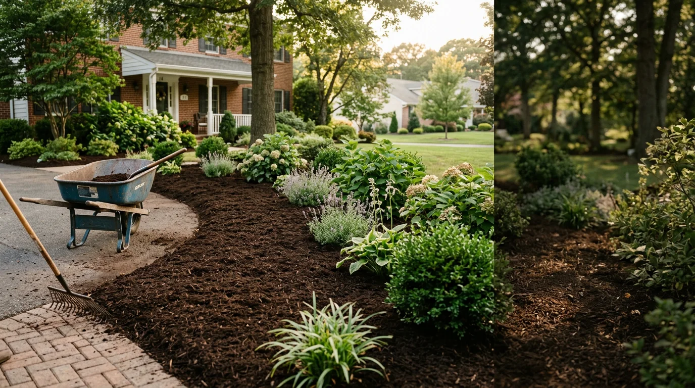 Fresh mulch installed in residential landscape beds
