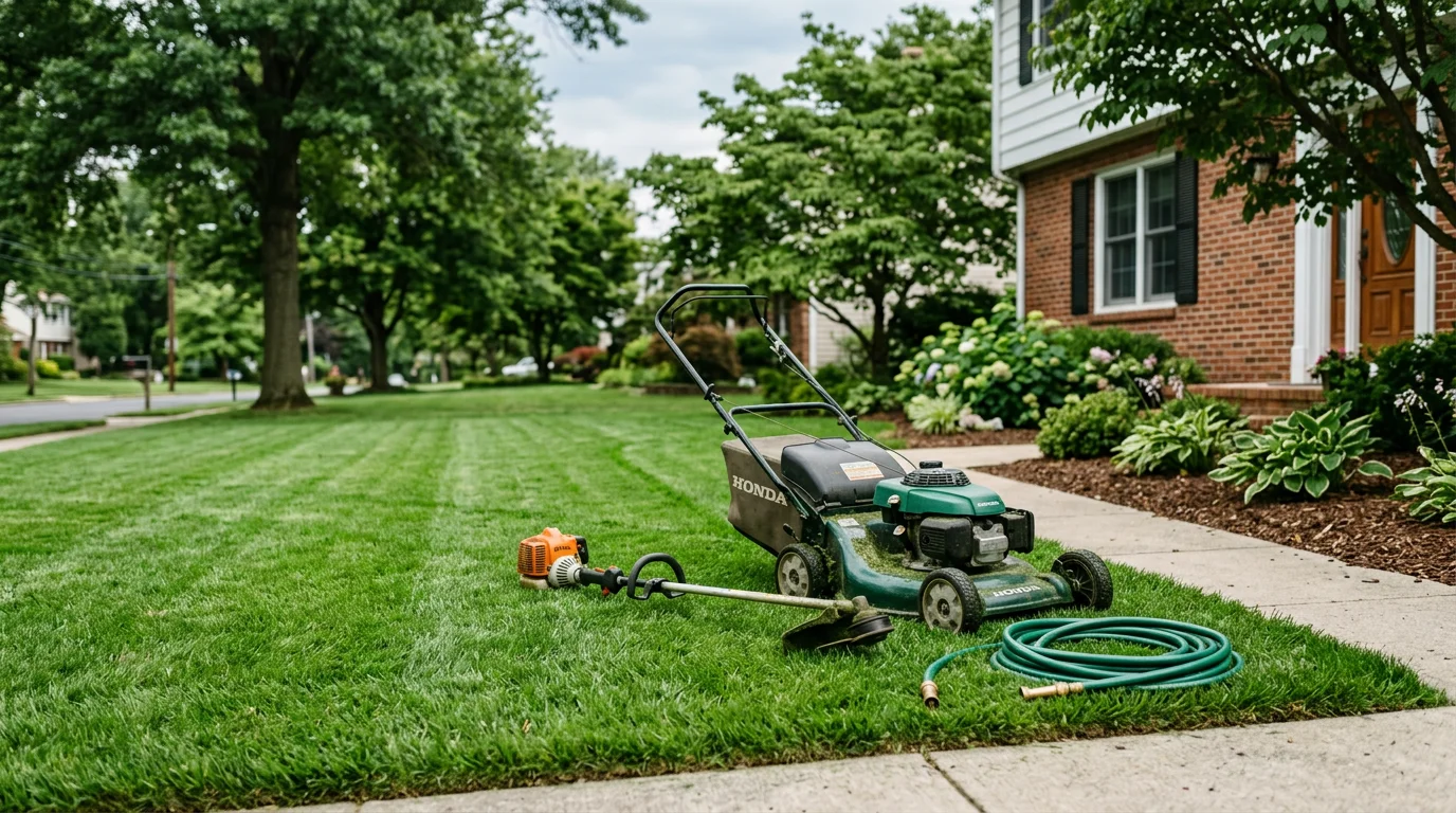 Lush green lawn with healthy turf in a residential yard