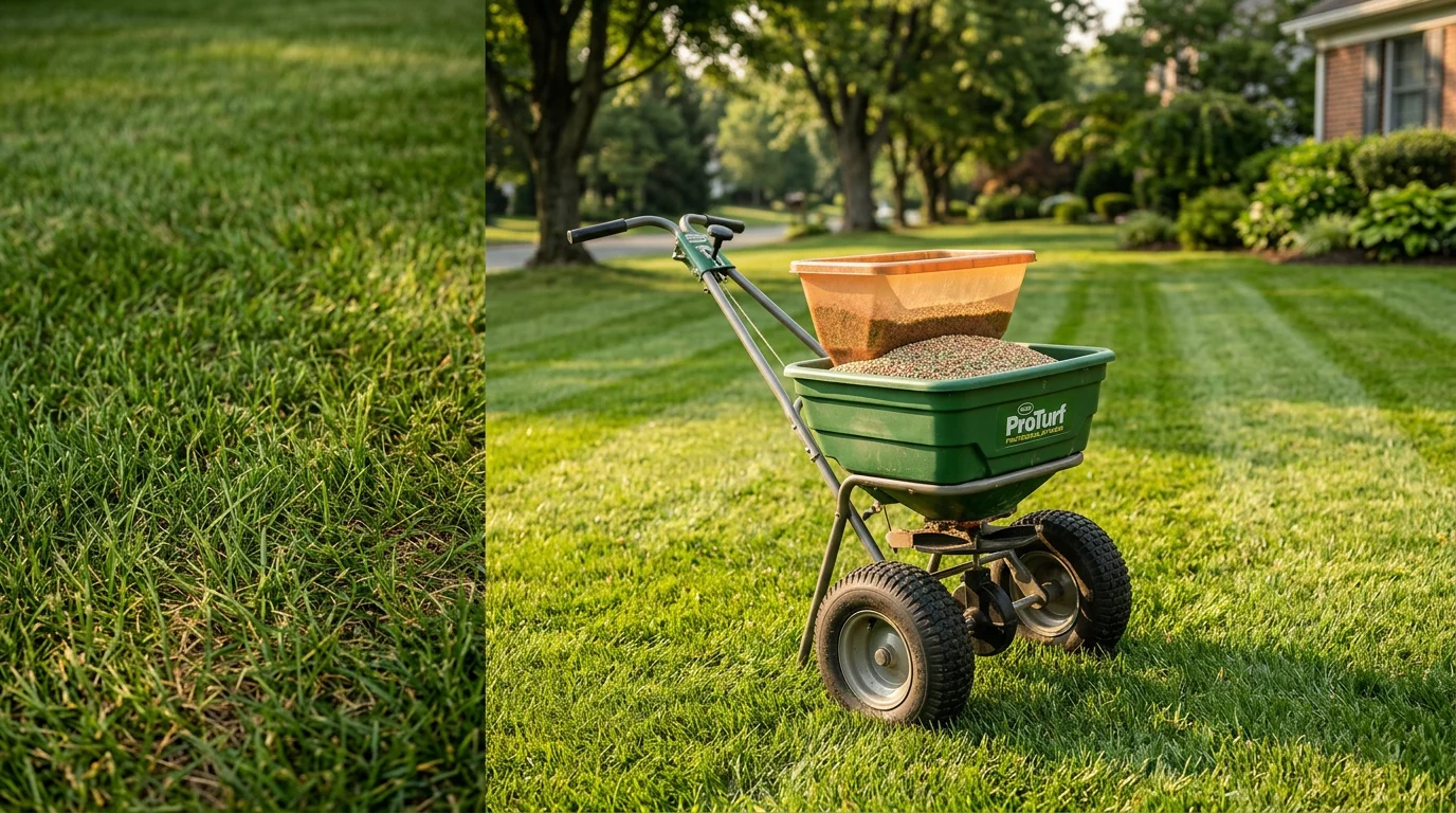 A thick, evenly green residential lawn in Beverly, NJ following a professional fertilization treatment by Premier Lawn Care. The turf shows uniform color and dense growth across the full yard with no bare or thin patches.